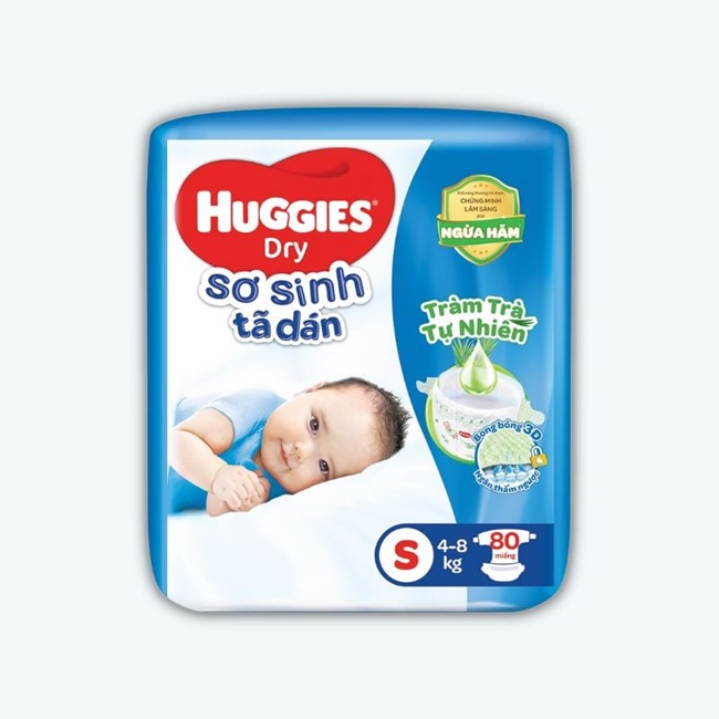 Tã dán sơ sinh Huggies Dry Tràm trà