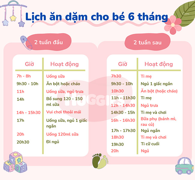 Lịch ăn dặm cho bé 6 tháng